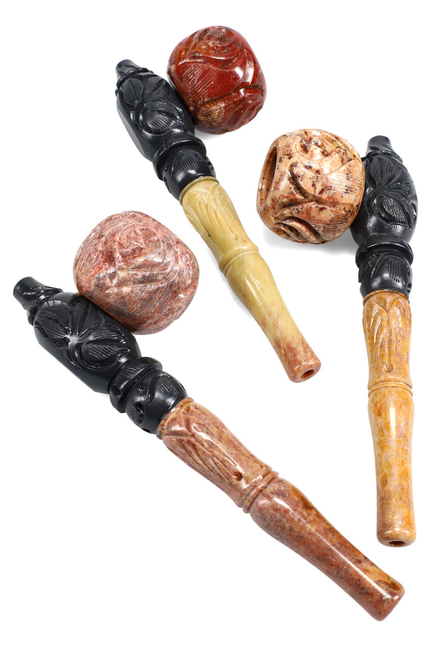 6" Heavy Multicolor Carved Stone Pipe $22.00